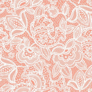 Coral Sprigs and Blooms Coordinate Lace 2 