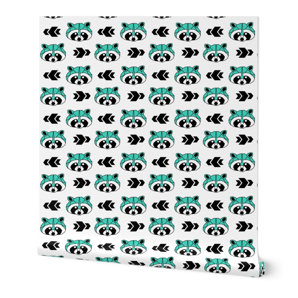 Raccoon >> Woodland Geometric Kids Baby Nursery Illustration >> Turquoise and Black