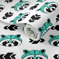 Raccoon >> Woodland Geometric Kids Baby Nursery Illustration >> Turquoise and Black