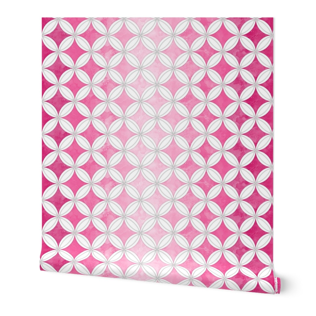 Cheater Quilt Cathedral Windows Lrg- White Pink