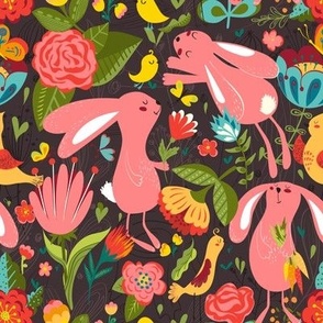 Spring rabbits brown seamless_pattern