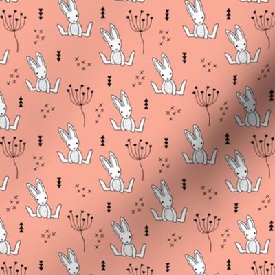 Adorable little baby bunny geometric scandinavian style rabbit for kids soft coral XS