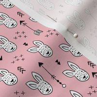 Cool white bunny and geometric arrows spring easter design in soft pastel pink XS