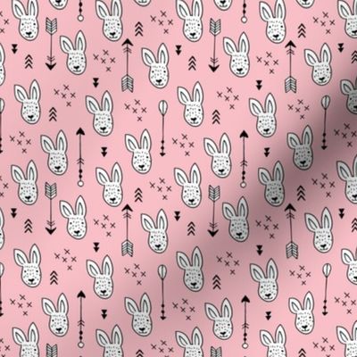 Cool white bunny and geometric arrows spring easter design in soft pastel pink XS