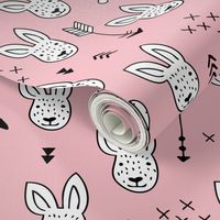 Cool white bunny and geometric arrows spring easter design in soft pastel pink XS