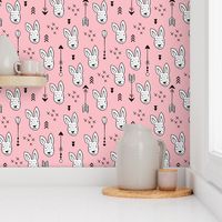 Cool white bunny and geometric arrows spring easter design in soft pastel pink XS