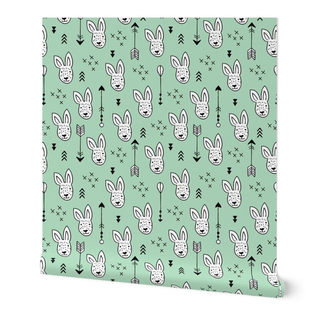 Cool white bunny and geometric arrows spring easter design in gender neutral mint green XS