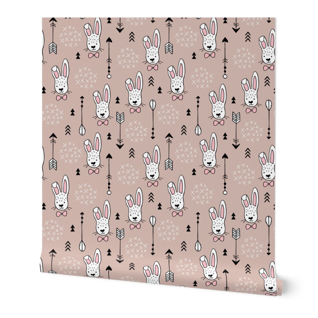 Cool hipster white bunny and geometric arrows spring easter design in gender girls pink beige XS