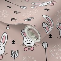 Cool hipster white bunny and geometric arrows spring easter design in gender girls pink beige XS