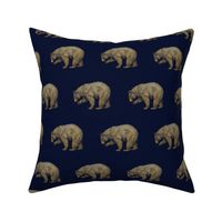 Gold Bears on Navy Gold Bear Grizzly Bear Brown Bear Black Bear