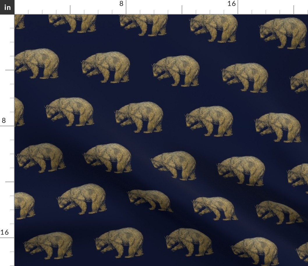 Gold Bears on Navy Gold Bear Grizzly Bear Brown Bear Black Bear