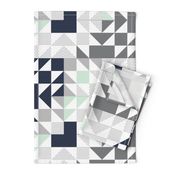 navy + mint + gray puzzle wholecloth //  small