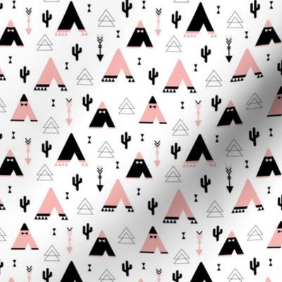 Teepee tent arrows and cactus garden cool kids geometric scandinavian style print pink girls XS