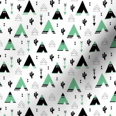 Teepee tent arrows and cactus garden cool kids geometric scandinavian style print gender neutral mint XS