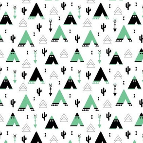 Teepee tent arrows and cactus garden cool kids geometric scandinavian style print gender neutral mint XS