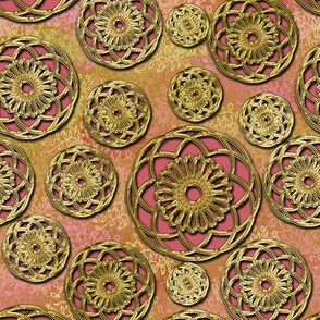 Pink and Fake Gold Filigree Buttons