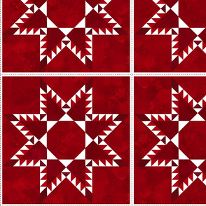 Cheater Quilt Feathered Star Block 11In Red White  