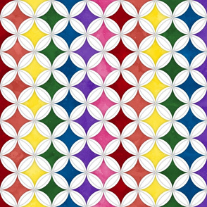 Cheater Quilt Cathedral Windows Med- White Rainbow
