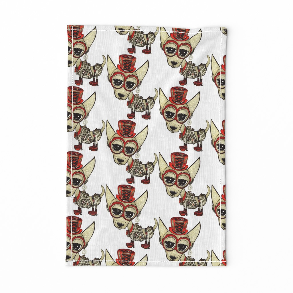 #SFDesignADay Steampunk Chihuahua, large scale, white beige tan red