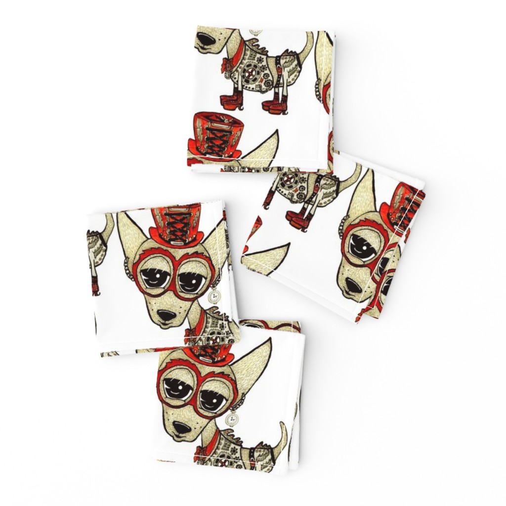 #SFDesignADay Steampunk Chihuahua, large scale, white beige tan red