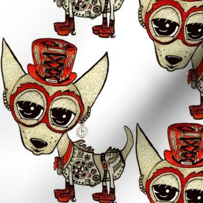 #SFDesignADay Steampunk Chihuahua, large scale, white beige tan red