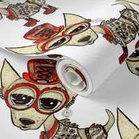 #SFDesignADay Steampunk Chihuahua, large scale, white beige tan red