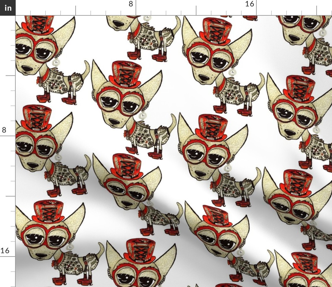 #SFDesignADay Steampunk Chihuahua, large scale, white beige tan red