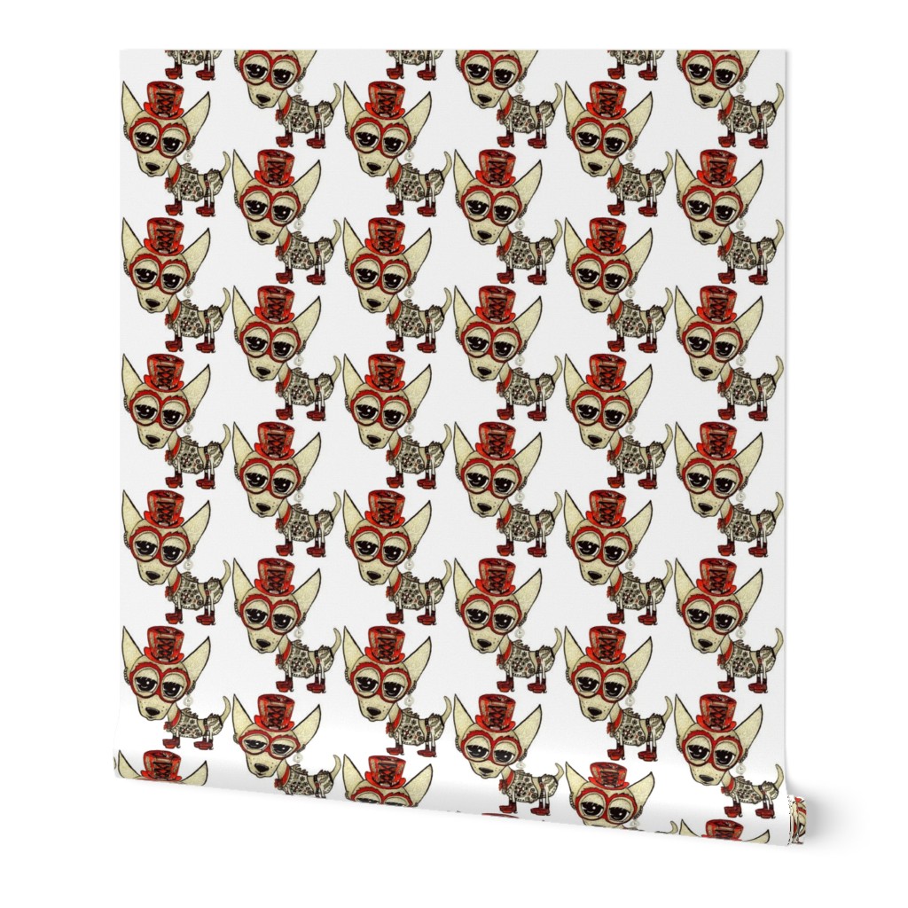 Steampunk Chihuahua, small scale, white beige tan red