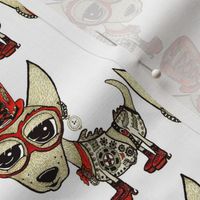 Steampunk Chihuahua, small scale, white beige tan red