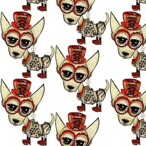 Steampunk Chihuahua, small scale, white beige tan red