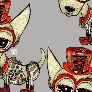 #SFDesignADay Steampunk Chihuahua grey, large scale, gray beige tan red