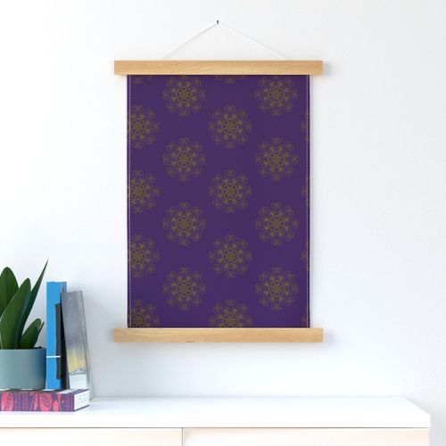 Lacy Floral Rosettes - Gold on Aubergine (Large Scale)