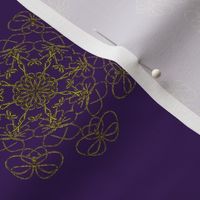 Lacy Floral Rosettes - Gold on Aubergine (Large Scale)