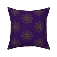 Lacy Floral Rosettes - Gold on Aubergine (Large Scale)