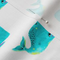 Bright Watercolor Whales with Stars