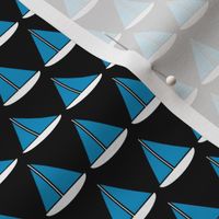 Ocean Blue and White Sailboats on Black