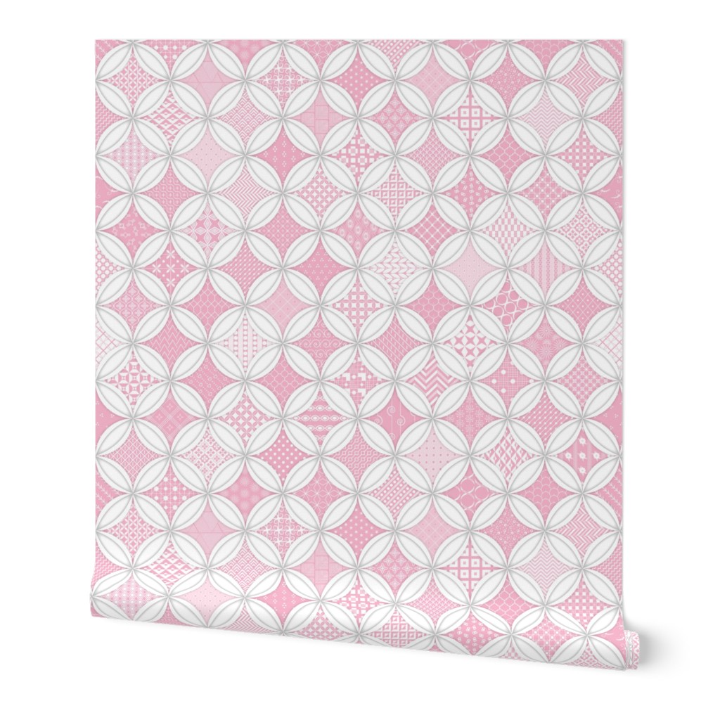 Cheater Quilt Cathedral Windows Lrg - White Light Pink