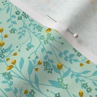 Tangled 001B Floral Vines in Robins Egg Blue & Yellow // standard