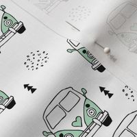 Cool vintage happy camper hippie bus geometric scandinavian illustration design for kids mint