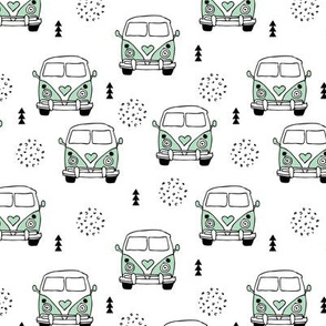 Cool vintage happy camper hippie bus geometric scandinavian illustration design for kids mint