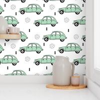 Cool vintage oldtimer cars paris collection geometric scandinavian illustration design for kids mint