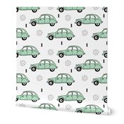 Cool vintage oldtimer cars paris collection geometric scandinavian illustration design for kids mint