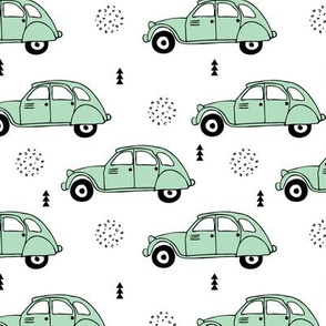 Cool vintage oldtimer cars paris collection geometric scandinavian illustration design for kids mint