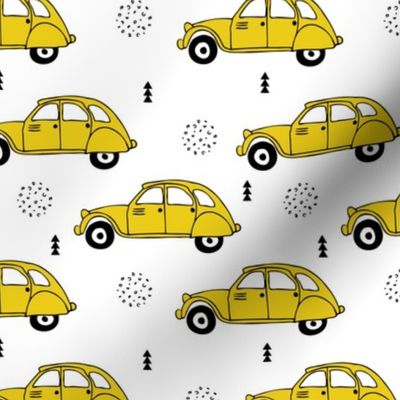 Cool vintage oldtimer cars paris collection geometric scandinavian illustration design for kids mustard yellow