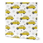 Cool vintage oldtimer cars paris collection geometric scandinavian illustration design for kids mustard yellow