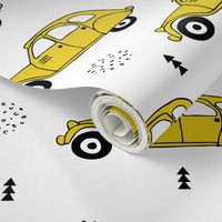 Cool vintage oldtimer cars paris collection geometric scandinavian illustration design for kids mustard yellow