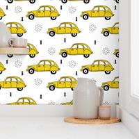 Cool vintage oldtimer cars paris collection geometric scandinavian illustration design for kids mustard yellow