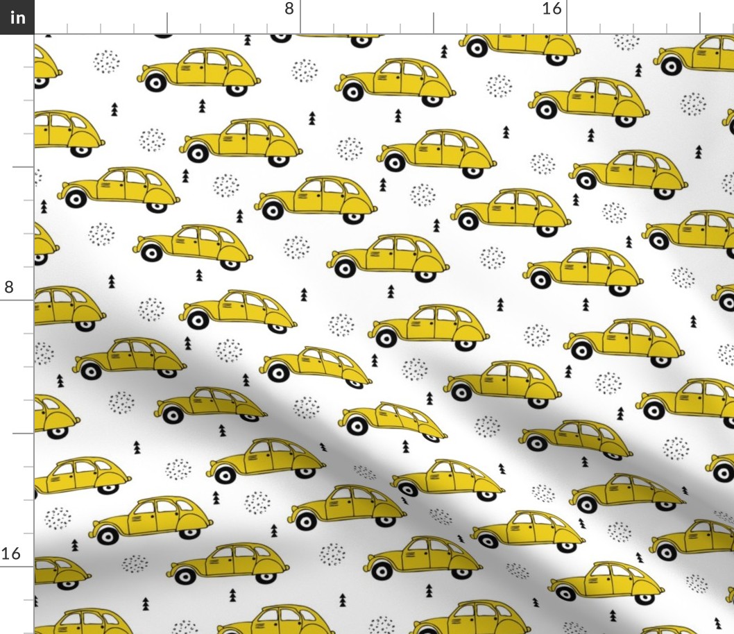 Cool vintage oldtimer cars paris collection geometric scandinavian illustration design for kids mustard yellow