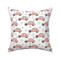 Cool vintage oldtimer cars paris collection geometric scandinavian illustration design for girls pastel pink coral