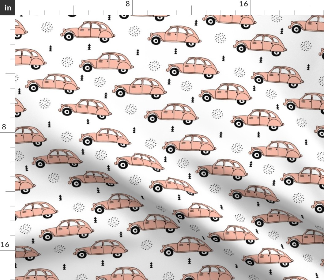 Cool vintage oldtimer cars paris collection geometric scandinavian illustration design for girls pastel pink coral